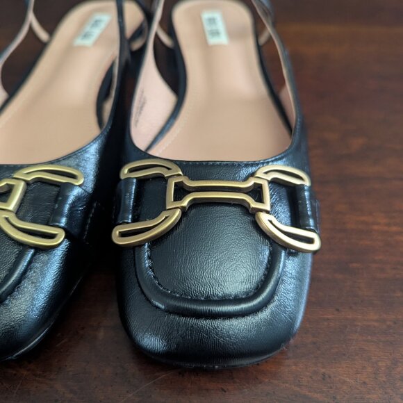 Anthropologie BiBi Lou Womens Sz 41 Black Slingback Flats Pumps Horsebit Shoes - Picture 4 of 6